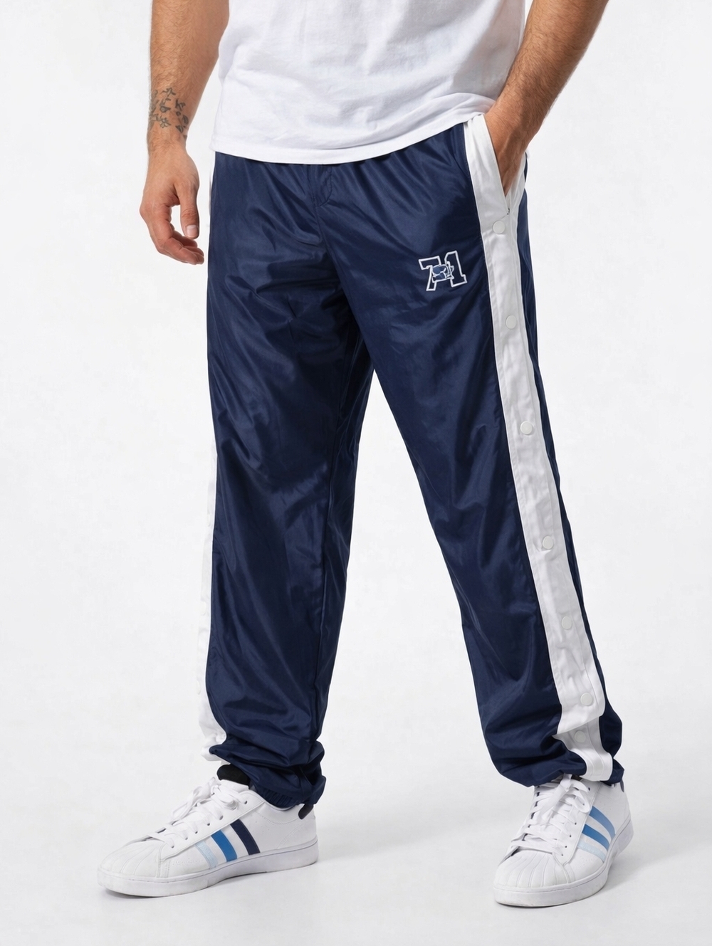 Starter Tear Away Track Pants Mens L Navy Snap Side Basketball Athletic READ